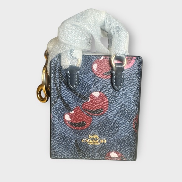 Coach Handbags - Coach Cherry Print Mini Tote Bag Charm Keychain Leather Gold Hardware